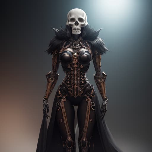  biomechanical skull hyperrealistic, full body, detailed clothing, highly detailed, cinematic lighting, stunningly beautiful, intricate, sharp focus, f/1. 8, 85mm, (centered image composition), (professionally color graded), ((bright soft diffused light)), volumetric fog, trending on instagram, trending on tumblr, HDR 4K, 8K
