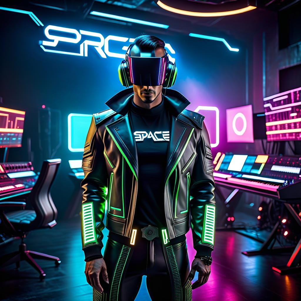  cyberpunk game style Generate a logo for a music studio named "Space Rec". . neon, dystopian, futuristic, digital, vibrant, detailed, high contrast, reminiscent of cyberpunk genre video games hyperrealistic, full body, detailed clothing, highly detailed, cinematic lighting, stunningly beautiful, intricate, sharp focus, f/1. 8, 85mm, (centered image composition), (professionally color graded), ((bright soft diffused light)), volumetric fog, trending on instagram, trending on tumblr, HDR 4K, 8K