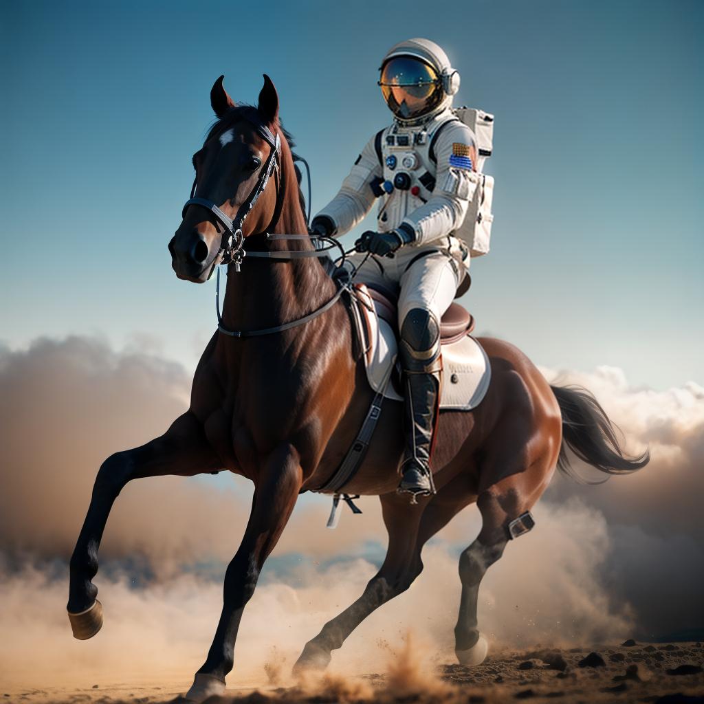  A photograph of an astronaut riding a horse hyperrealistic, full body, detailed clothing, highly detailed, cinematic lighting, stunningly beautiful, intricate, sharp focus, f/1. 8, 85mm, (centered image composition), (professionally color graded), ((bright soft diffused light)), volumetric fog, trending on instagram, trending on tumblr, HDR 4K, 8K