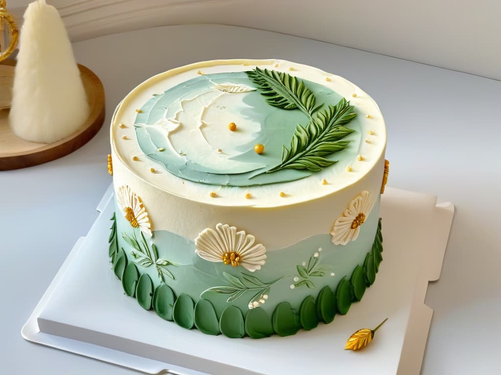  A closeup, ultradetailed image of a delicate, intricately decorated cake showcasing a variety of painting techniques from different historical periods, such as marbling, brush embroidery, and handpainted details. The cake is set against a clean, minimalistic background, highlighting the artistry and evolution of painting in pastry design. hyperrealistic, full body, detailed clothing, highly detailed, cinematic lighting, stunningly beautiful, intricate, sharp focus, f/1. 8, 85mm, (centered image composition), (professionally color graded), ((bright soft diffused light)), volumetric fog, trending on instagram, trending on tumblr, HDR 4K, 8K