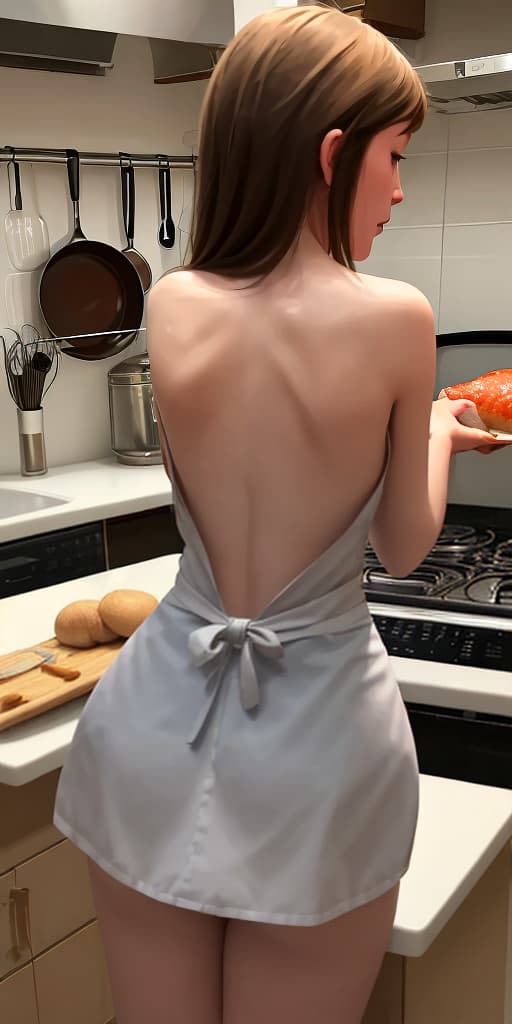  girl-cook, preparing food, back, took off her bottom