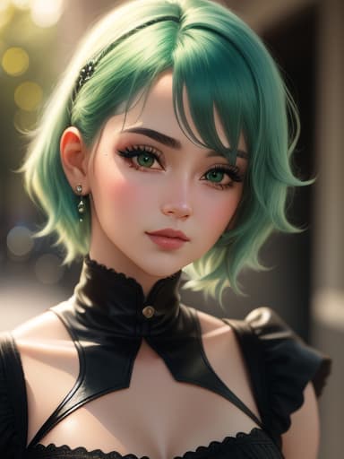  girl with green hair, hyperrealistic, high quality, highly detailed, perfect lighting, intricate, sharp focus, f/1. 8, 85mm, (centered image composition), (professionally color graded), ((bright soft diffused light)), trending on instagram, HDR 4K, 8K