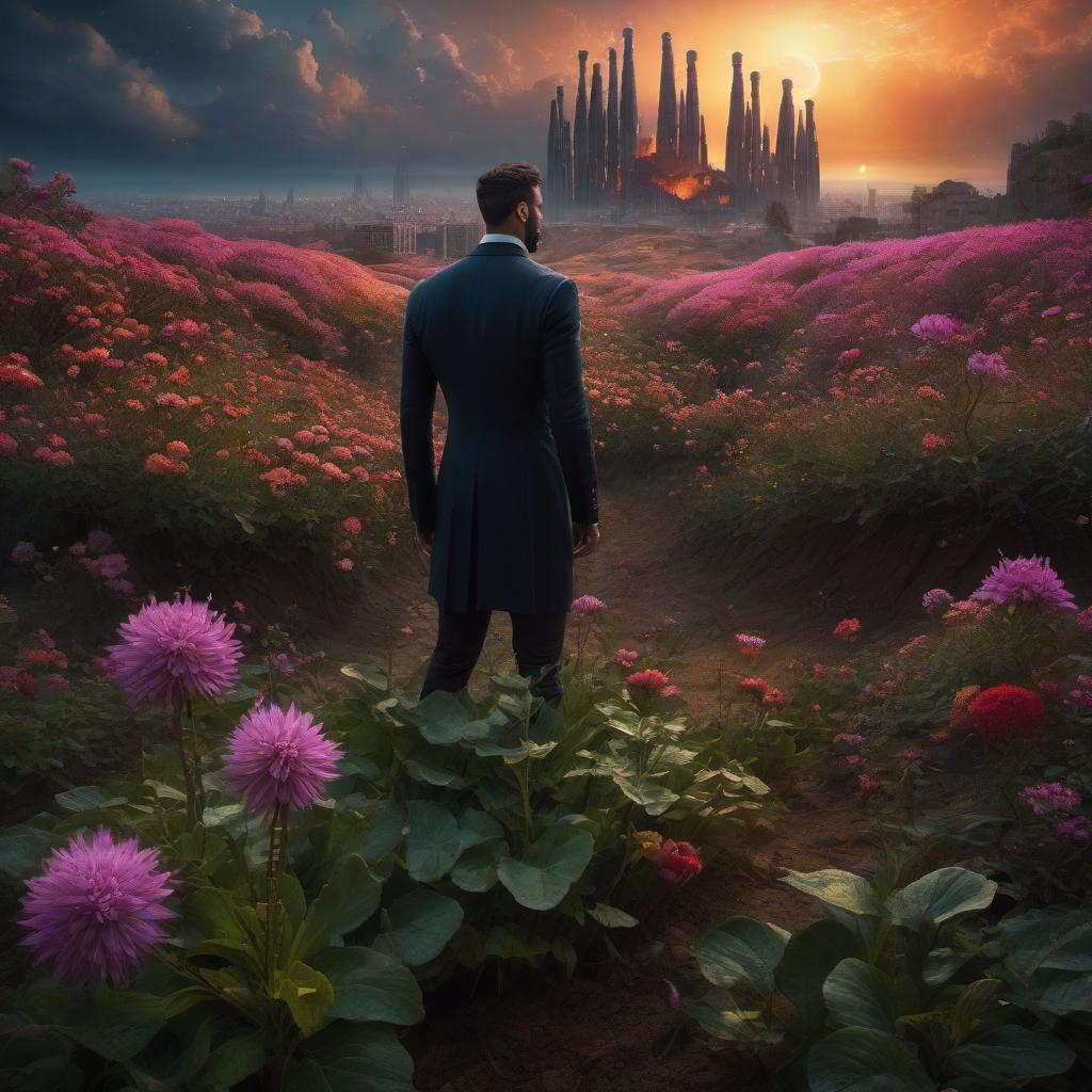  (stylized by Tomasz Alen Kopera:1.3) , dark art, dense flower field and Perseid meteor in background, landscape of a (Barcelona:1.2) , very Bizarre and 1600'S, Hurricane, Glitchcore, Amaro, layered textures, ornate, intricate artistic color, complimentary colors, very inspirational, atmosphere, fine artistic composition, sunny, theatrical hyperrealistic, full body, detailed clothing, highly detailed, cinematic lighting, stunningly beautiful, intricate, sharp focus, f/1. 8, 85mm, (centered image composition), (professionally color graded), ((bright soft diffused light)), volumetric fog, trending on instagram, trending on tumblr, HDR 4K, 8K