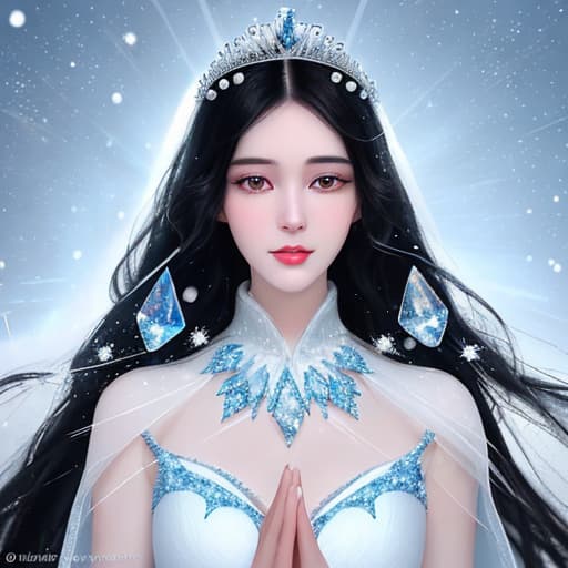  The Snow Princess has long black hair, shining like stars in the night. Her skin is as white as snow, crystal clear like morning dew. Her eyes are as deep as a pool, like a cold pool in ice and snow, revealing a trace of coldness and mystery. Her high nose bridge and slender lips outline a perfect face, emitting a noble and elegant.