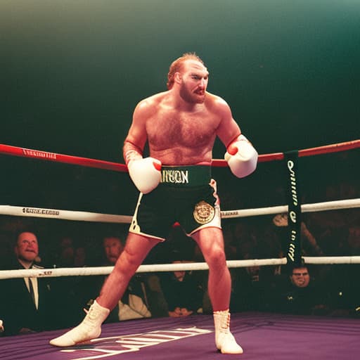 analog style tyson fury as a cat in the boxing ring