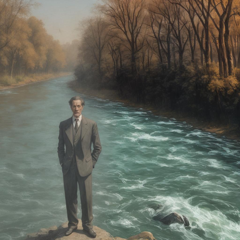  A Man standing on the corner of the river