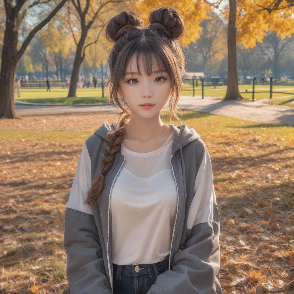  HDR 4K,bun hair,park,body,photo of Imbundle-0 girl