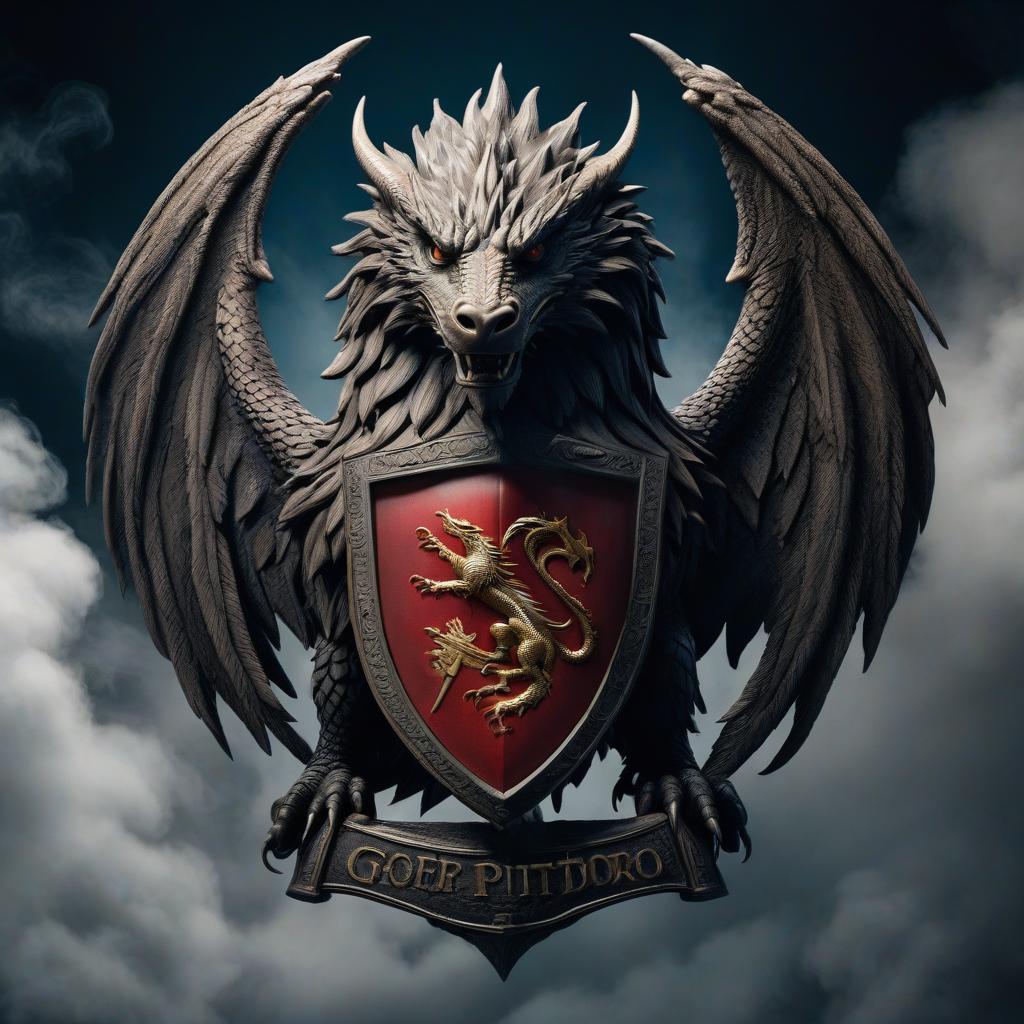  The Griffendoor crest from Harry Potter with a dragon inside hyperrealistic, full body, detailed clothing, highly detailed, cinematic lighting, stunningly beautiful, intricate, sharp focus, f/1. 8, 85mm, (centered image composition), (professionally color graded), ((bright soft diffused light)), volumetric fog, trending on instagram, trending on tumblr, HDR 4K, 8K