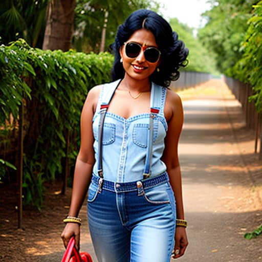  Indian woman in suspenders and jeans