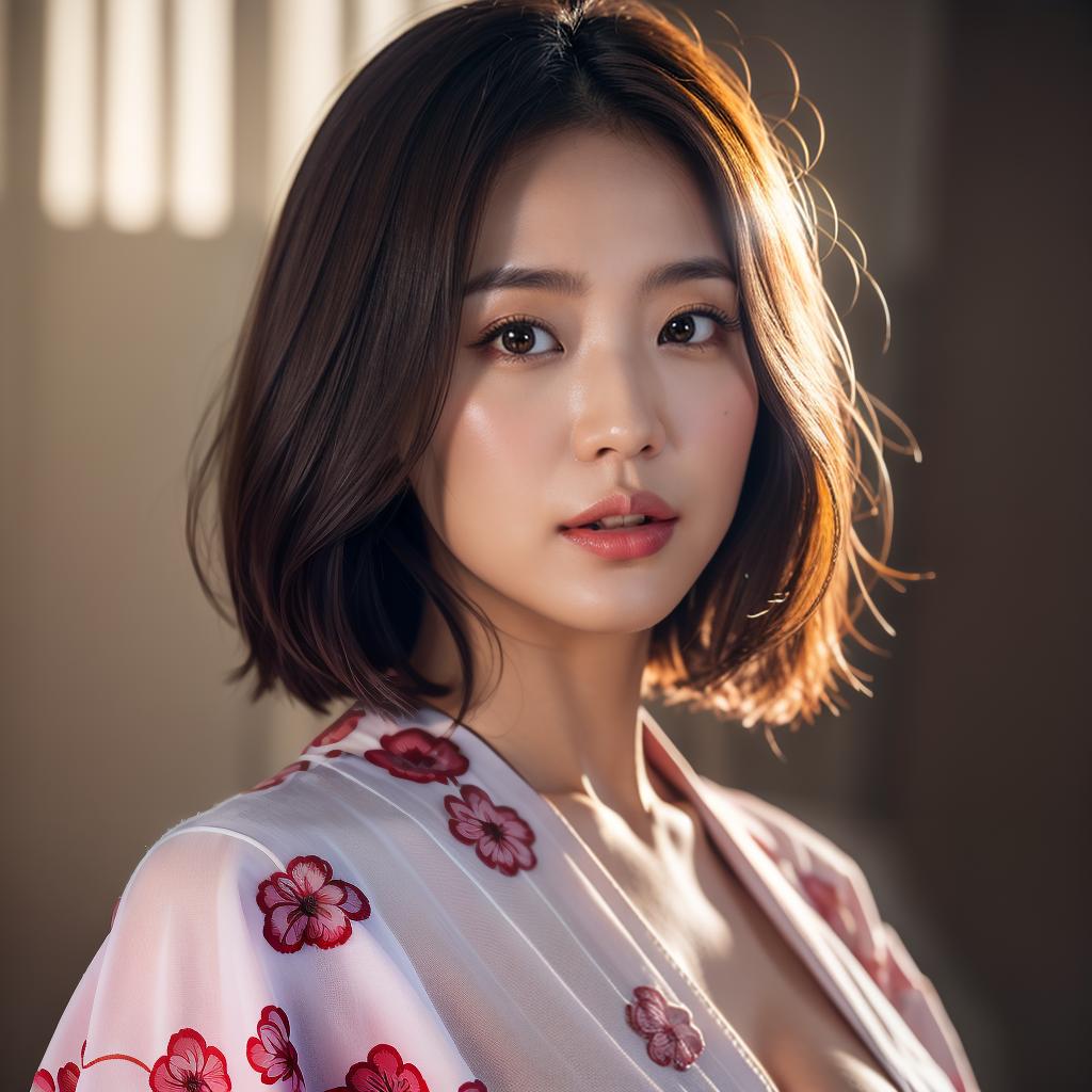  (masterpiece:1.3), (8k, photorealistic, photo, best quality: 1.4), (Japanese woman wearing clothes:),(realistic face), realistic eyes, (realistic skin), beautiful skin, kimono, (perfect body:1.3), (detailed body:1.2), hyperrealistic, full body, detailed clothing, highly detailed, cinematic lighting, stunningly beautiful, intricate, sharp focus, f/1. 8, 85mm, (centered image composition), (professionally color graded), ((bright soft diffused light)), volumetric fog, trending on instagram, trending on tumblr, HDR 4K, 8K