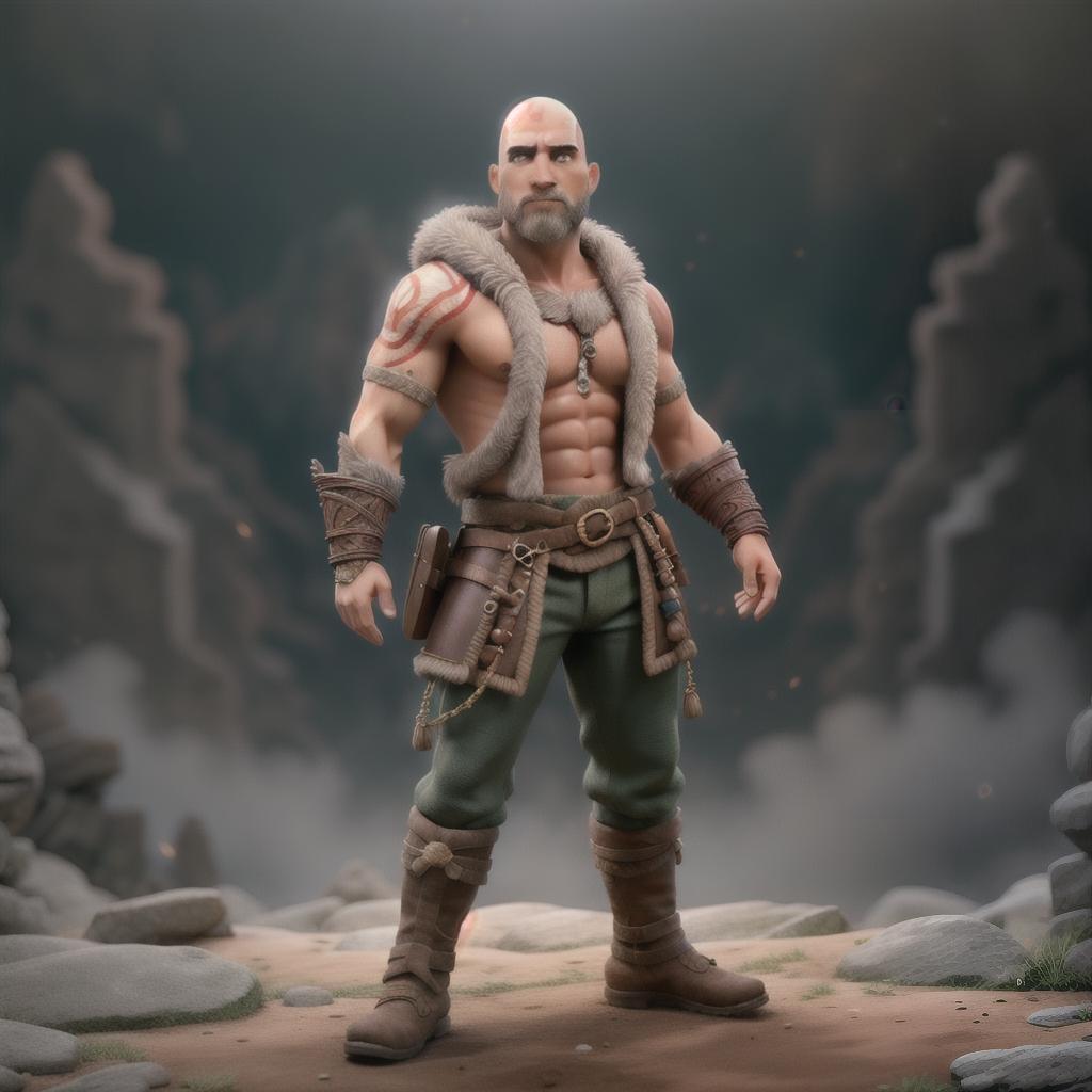  God of war hyperrealistic, full body, detailed clothing, highly detailed, cinematic lighting, stunningly beautiful, intricate, sharp focus, f/1. 8, 85mm, (centered image composition), (professionally color graded), ((bright soft diffused light)), volumetric fog, trending on instagram, trending on tumblr, HDR 4K, 8K