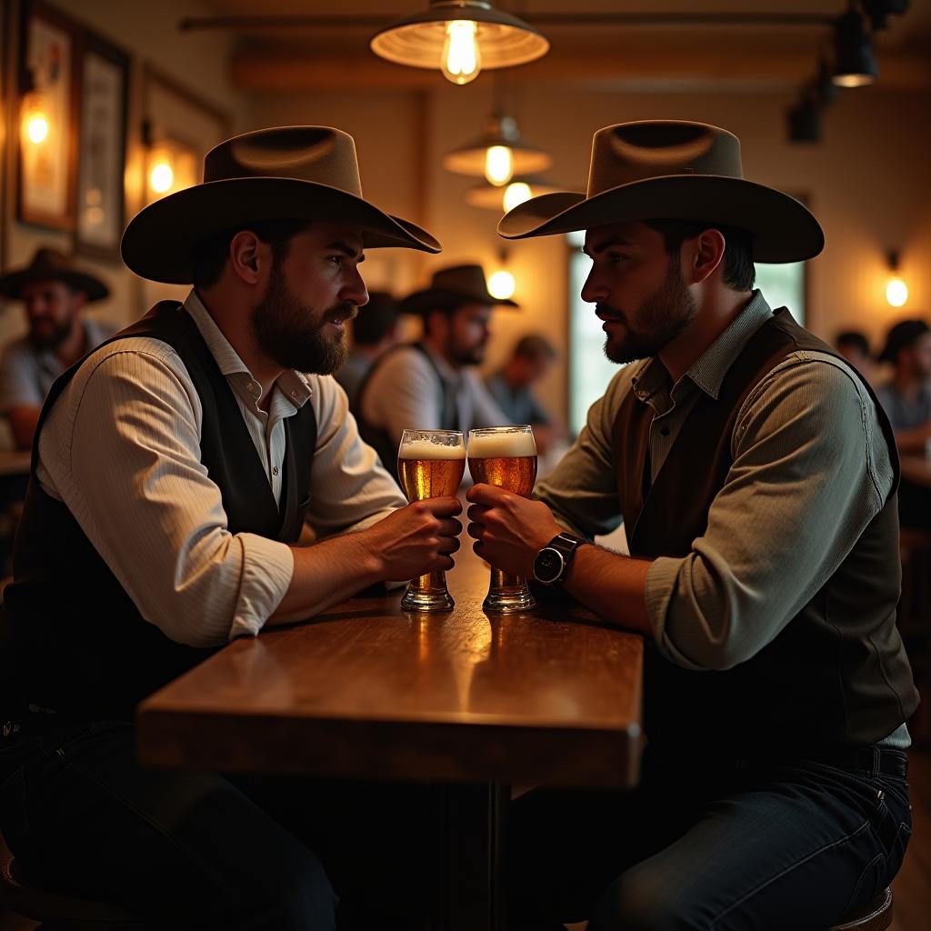  two gentlemmen drinking beer in the bar, the cowboy corral