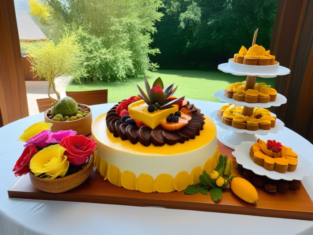  An ultradetailed image of a beautifully arranged dessert table showcasing a variety of Mexicaninspired desserts sweetened with agave nectar. The table is elegantly decorated with colorful floral arrangements and rustic wooden accents, highlighting the unique and gourmet aspect of using agave in pastry making. Each dessert is meticulously crafted, from decadent flan to delicate conchas, all exuding a touch of Mexican culinary artistry. The lighting is soft and warm, casting subtle shadows that enhance the depth and texture of the desserts, inviting the viewer to indulge in these special treats. hyperrealistic, full body, detailed clothing, highly detailed, cinematic lighting, stunningly beautiful, intricate, sharp focus, f/1. 8, 85mm, (centered image composition), (professionally color graded), ((bright soft diffused light)), volumetric fog, trending on instagram, trending on tumblr, HDR 4K, 8K