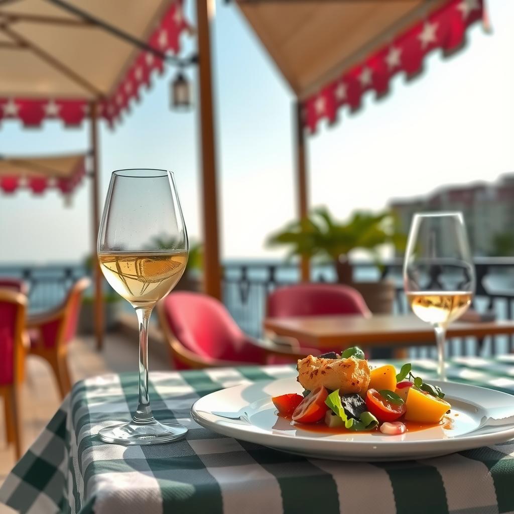  italian outdoor restaurant table, italian food and wine glasses on the checkard table, food, delicious italian food, no people, setting::1 italian restaurant on the ocean, high quality, accurate details,::1 chaos 25 ar 3:4 stylize 750 v 6.0 hyperrealistic, full body, detailed clothing, highly detailed, cinematic lighting, stunningly beautiful, intricate, sharp focus, f/1. 8, 85mm, (centered image composition), (professionally color graded), ((bright soft diffused light)), volumetric fog, trending on instagram, trending on tumblr, HDR 4K, 8K