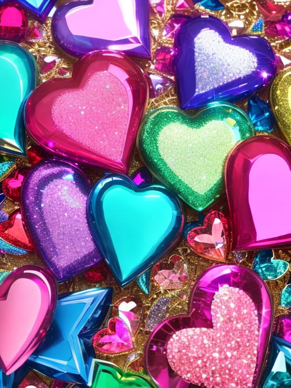  Colorful and sparkling heart gems lots of wallpaper