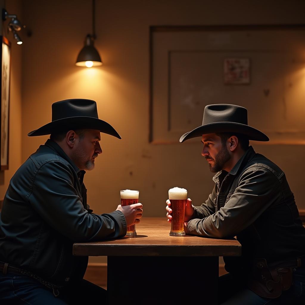  two gentlemmen drinking beer in the bar, the cowboy corral