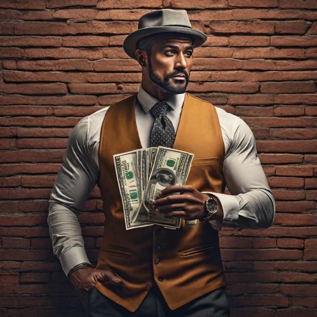  Man looking for money behind a brick wall hyperrealistic, full body, detailed clothing, highly detailed, cinematic lighting, stunningly beautiful, intricate, sharp focus, f/1. 8, 85mm, (centered image composition), (professionally color graded), ((bright soft diffused light)), volumetric fog, trending on instagram, trending on tumblr, HDR 4K, 8K