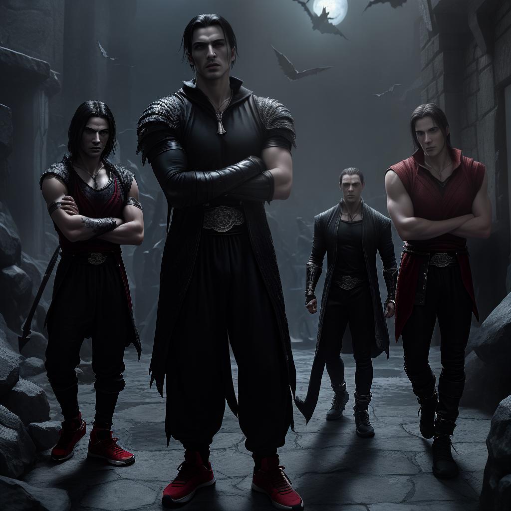  masterpiece, best quality, Lucian was a Lycan who appears in Underworld, Underworld: Evolution, and Underworld: Rise of the Lycans. Dressed in a basketball jersey, tank top style top jersey, above knee bottom jersey, the jersey is for the team known as the Wolves, add bats to the jersey design. Wearing red sneakers on feet. Lucian was a Lycan who appears in Underworld, Underworld: Evolution, and Underworld: Rise of the Lycans a basketball player. Single person in photo. Pose with Crossed Arms and straight legs. Basketball between the feet. Dracula is tall , sevon foot three inches.Mkae all the players have the same team jersey. Make some of the players more racially diverse and add facial hair to some. Change the hairstyles to be unique. Pl