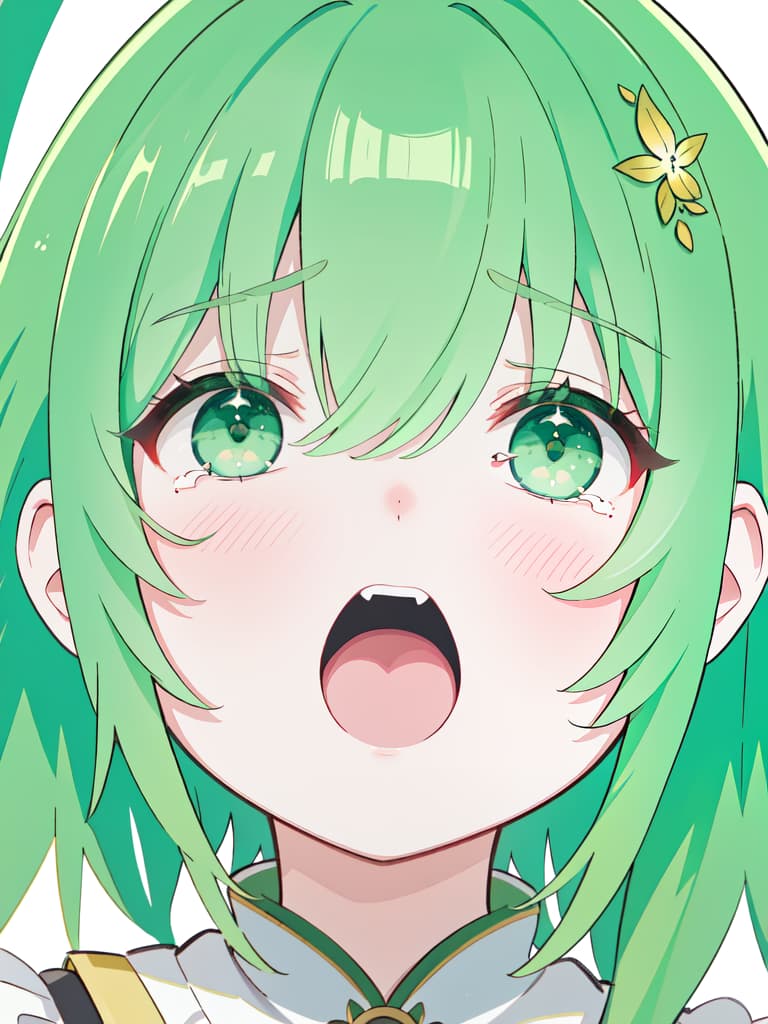  Close both eyes, open your mouth wide, and roar like crying, green hair character, masterpiece, best quality,8k,ultra detailed,high resolution,an extremely delicate and beautiful,hyper detail