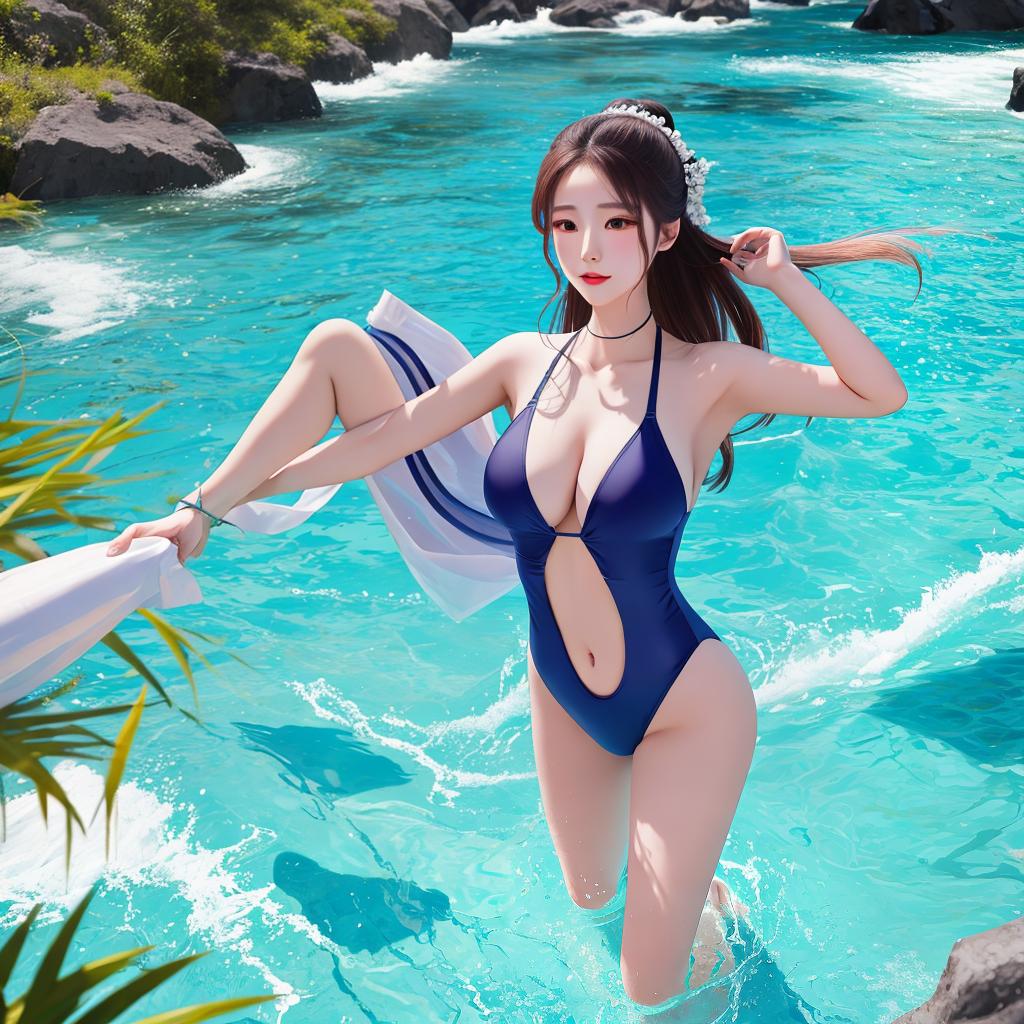  master piece, best quality, draw a game Gu Qinghan in swimsuit