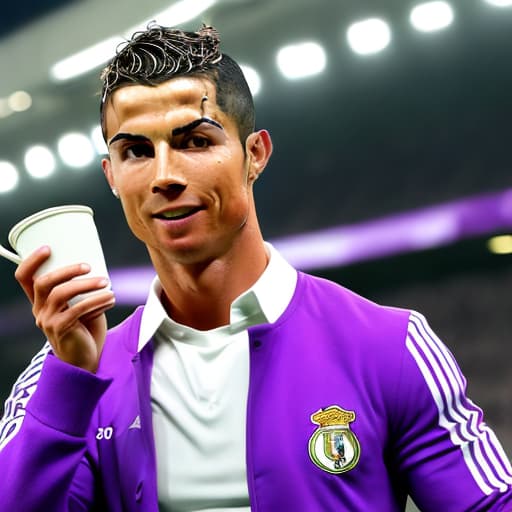  Cristiano Ronaldo with a white cup of purple lean in his hand