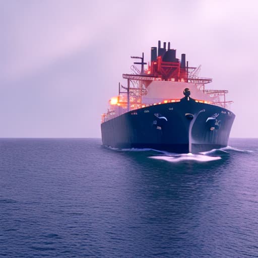 analog style Animation of an LNG-fueled ship sailing on calm waters surrounded by   Close-up of the LNG  tank sections