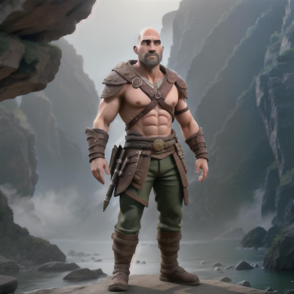  God of war hyperrealistic, full body, detailed clothing, highly detailed, cinematic lighting, stunningly beautiful, intricate, sharp focus, f/1. 8, 85mm, (centered image composition), (professionally color graded), ((bright soft diffused light)), volumetric fog, trending on instagram, trending on tumblr, HDR 4K, 8K