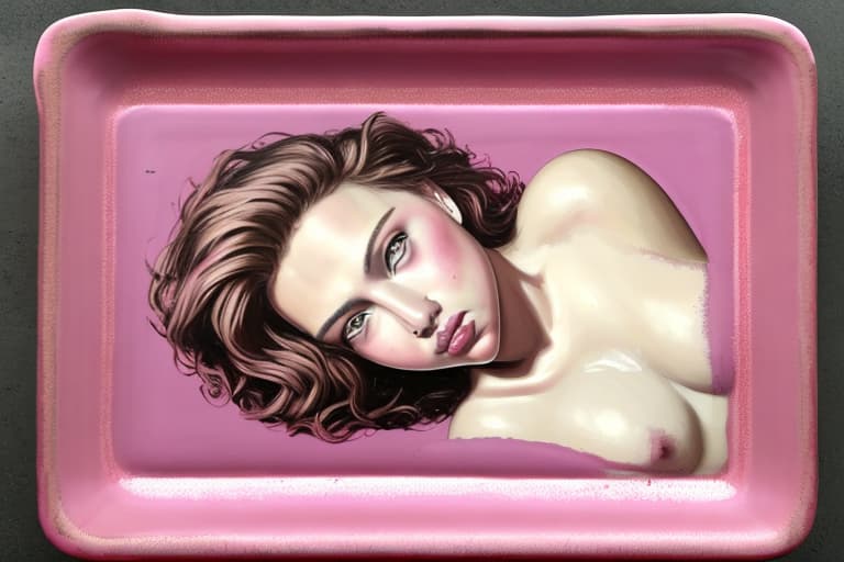  Scarlett Johansson (naked)(pink cheeks)(pink cheeks)(Superrealism)(painted in the style of Édouard Manet)(fine dark chocolates on a small plate on a serving tray)