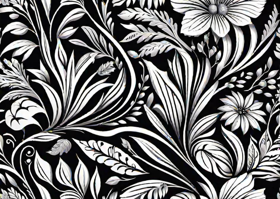  Monochrome Floral vector seamless Pattern Doodle style. Summer Hand drawn Botanical pattern. Nautical Marine look hyperrealistic, full body, detailed clothing, highly detailed, cinematic lighting, stunningly beautiful, intricate, sharp focus, f/1. 8, 85mm, (centered image composition), (professionally color graded), ((bright soft diffused light)), volumetric fog, trending on instagram, trending on tumblr, HDR 4K, 8K