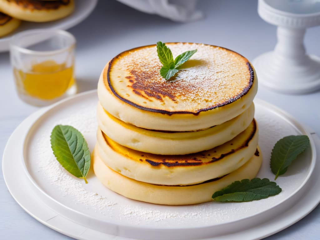  A highresolution, minimaliststyle image showcasing a closeup of goldenbrown, freshly cooked Venezuelan sweet arepas on a sleek, modern ceramic plate. The arepas are garnished with a sprinkle of powdered sugar and surrounded by a few mint leaves for a pop of color. The texture of the crispy exterior and the soft, fluffy interior of the arepas is highlighted in exquisite detail, making the viewer almost able to smell the sweet aroma emanating from the freshly made delicacies. hyperrealistic, full body, detailed clothing, highly detailed, cinematic lighting, stunningly beautiful, intricate, sharp focus, f/1. 8, 85mm, (centered image composition), (professionally color graded), ((bright soft diffused light)), volumetric fog, trending on instagram, trending on tumblr, HDR 4K, 8K