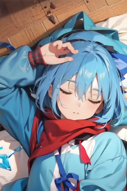  Cirno in a sleeping bag, painting