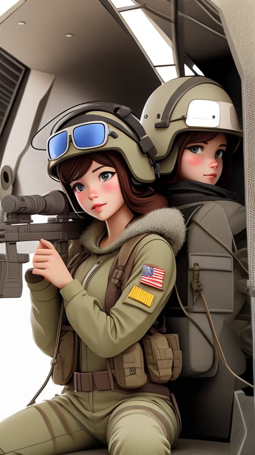  Two heads, U.S. Army soldier equipment, military equipment, machine gun, girl, cute.