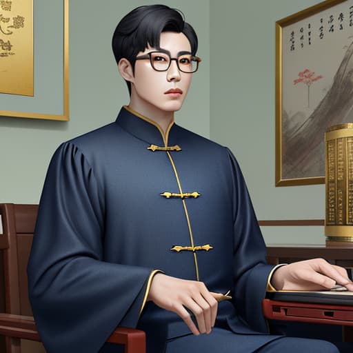  Short hair Chinese male gold-rimmed glasses legal personage calm