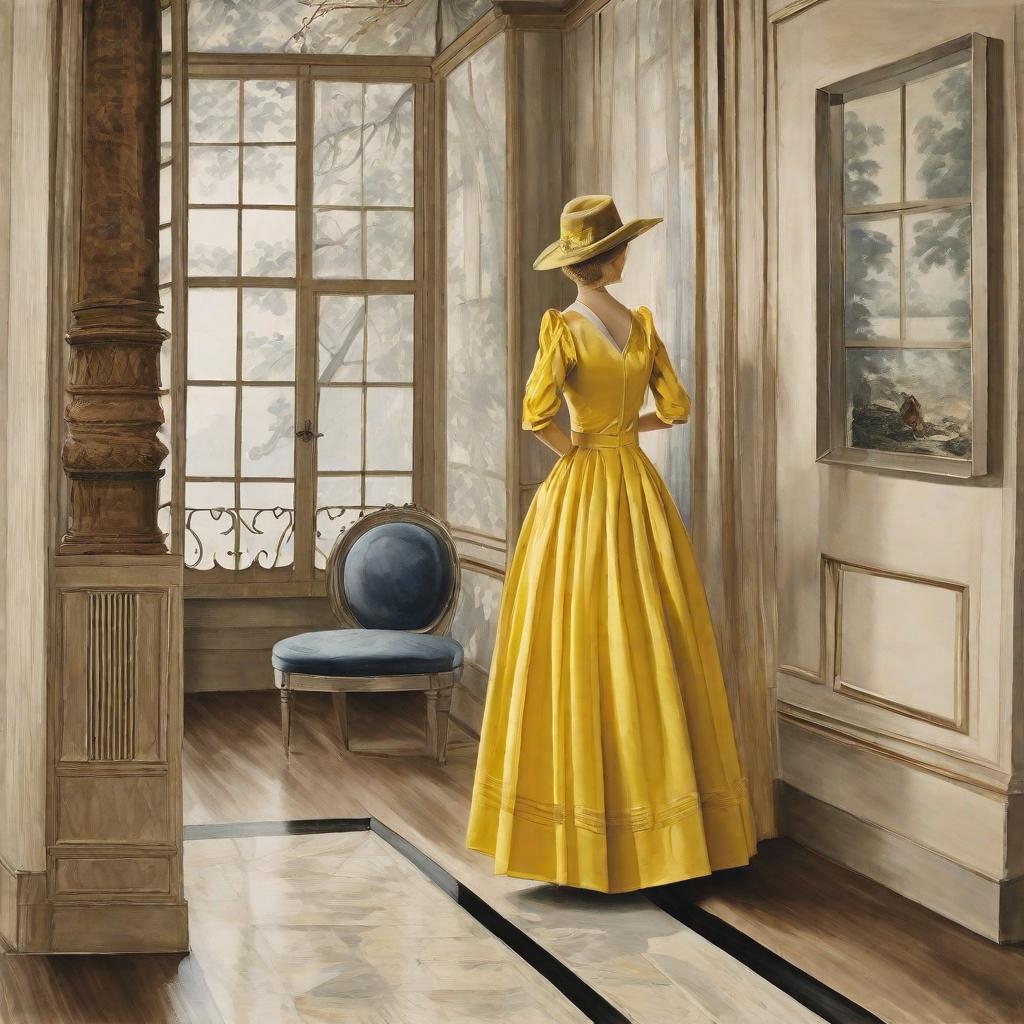  masterpiece, best quality, a lady in a yellow dress