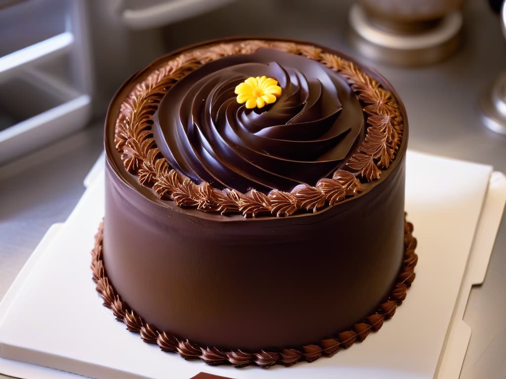  A closeup, ultradetailed image of a delicate chocolate sculpture being intricately crafted layer by layer using advanced 3D printing technology. The sculpture showcases intricate details and ornate designs, with fine lines and smooth curves, all in rich, glossy chocolate. The background is blurred, emphasizing the precision and artistry of the 3D printing process in creating edible masterpieces. hyperrealistic, full body, detailed clothing, highly detailed, cinematic lighting, stunningly beautiful, intricate, sharp focus, f/1. 8, 85mm, (centered image composition), (professionally color graded), ((bright soft diffused light)), volumetric fog, trending on instagram, trending on tumblr, HDR 4K, 8K