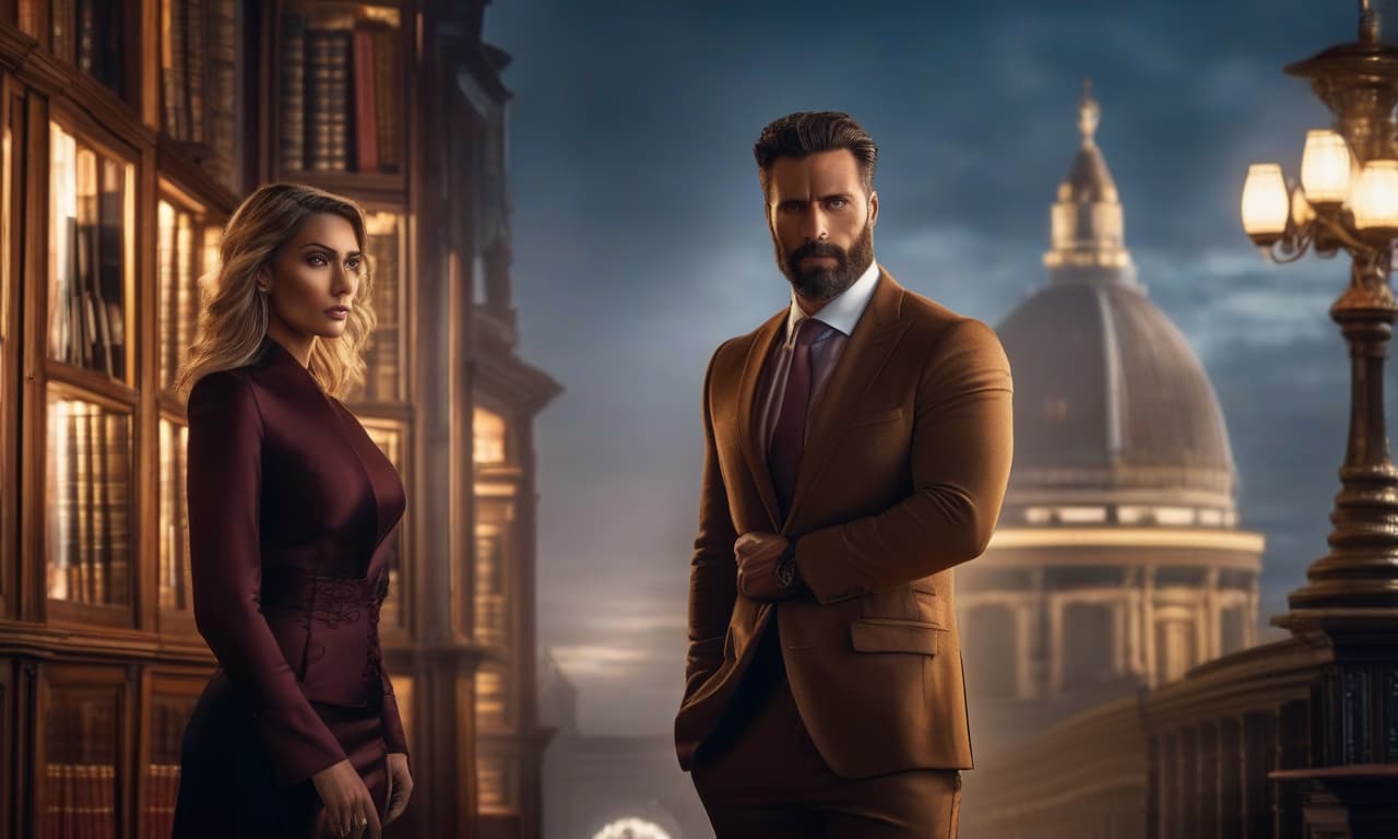  A girl and a man, who are lawyers, are looking into the camera. hyperrealistic, full body, detailed clothing, highly detailed, cinematic lighting, stunningly beautiful, intricate, sharp focus, f/1. 8, 85mm, (centered image composition), (professionally color graded), ((bright soft diffused light)), volumetric fog, trending on instagram, trending on tumblr, HDR 4K, 8K