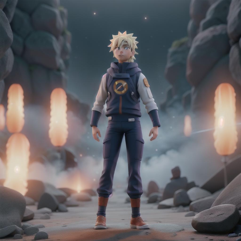  space there is naruto in front of him says PULSE MOVIES hyperrealistic, full body, detailed clothing, highly detailed, cinematic lighting, stunningly beautiful, intricate, sharp focus, f/1. 8, 85mm, (centered image composition), (professionally color graded), ((bright soft diffused light)), volumetric fog, trending on instagram, trending on tumblr, HDR 4K, 8K