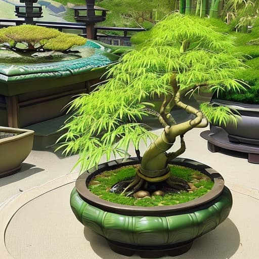  Bamboo Bonsai Theme Name: Breeze Bamboo Bamboo: In the basin, choose Phoenix tail bamboo and Podocarpus to match each other. Podocarpus represents elegant bamboo, Phoenix tail bamboo represents tall bamboo. Pots: green sand pots, reflecting the style of Chinese garden bonsai, with bamboo green, forming a harmonious color contrast. Scenery: The scenery in the basin is decorated with small stones and small lotus leaves, highlighting the overall style of bamboo bonsai. Skills: traditional gardening techniques, combined with potted landscape art pruning, modeling techniques, highlighting the characteristics of bamboo. ，