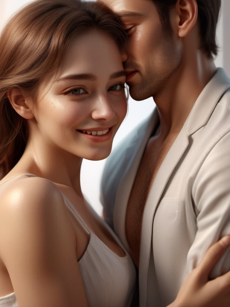  emotions, passion, tenderness, man and woman, hugging, Photorealistic, Hyperrealistic, Hyperdetailed, analog style, demure, detailed skin, pores, smirk, smiling eyes, matte skin, soft lighting, subsurface scattering, realistic, heavy shadow, masterpiece, best quality, ultra realistic, 8k, golden ratio, Intricate, High Detail, film photography, soft focus