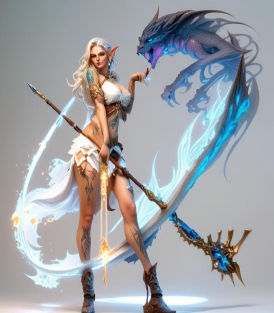 ((masterpiece)), (high quality), (best quality), (detailed), hd, white background, perfect lighting, detailed face, detailed body, woman elf sorcerer, face tattoo, sexy, powerful