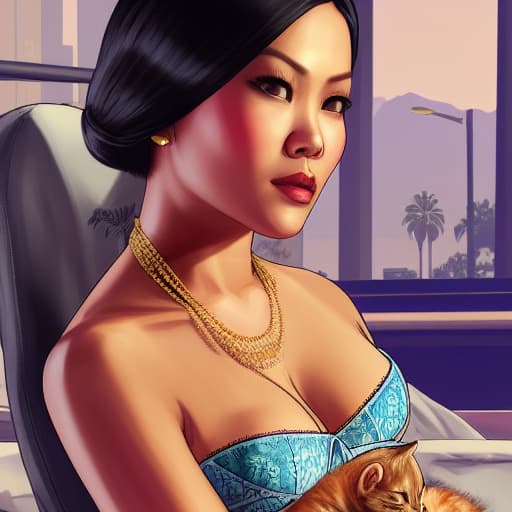  gtav style, artwork-gta5 heavily styilized, A cute Indonesian woman (((just wearing underwear))) ((pose with kitten's)) in a professional photo shoot , realistic, hyperdetailed , Best quality