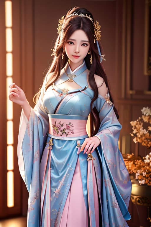  best quality, masterpiece, highres, 1girl,blush,(seductive smile:0.8),star shaped pupils,china hanfu,hair ornament,necklace, jewelry,Beautiful face,upon body, tyndall effect,photorealistic, dark studio, rim lighting, two tone lighting,(high detailed skin:1.2), 8k uhd, dslr, soft lighting, high quality, volumetric lighting, candid, Photograph, high resolution, 4k, 8k, Bokeh hyperrealistic, full body, detailed clothing, highly detailed, cinematic lighting, stunningly beautiful, intricate, sharp focus, f/1. 8, 85mm, (centered image composition), (professionally color graded), ((bright soft diffused light)), volumetric fog, trending on instagram, trending on tumblr, HDR 4K, 8K