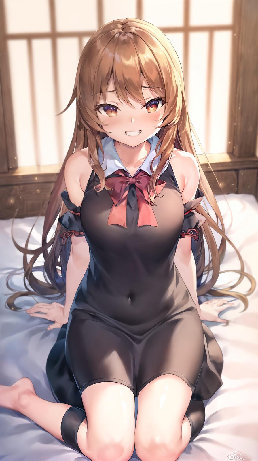  master piece , best quality,best quality ,, trembling with ual , face , grin smug, , line, full body, sagging s ,bed sit astride , oil, large , 東方project(博麗霊夢)