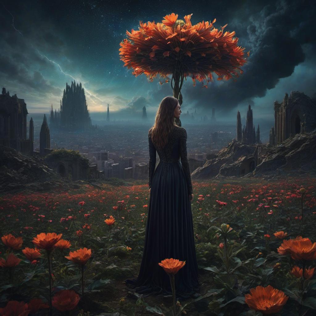  (stylized by Tomasz Alen Kopera:1.3) , dark art, dense flower field and Perseid meteor in background, landscape of a (Barcelona:1.2) , very Bizarre and 1600'S, Hurricane, Glitchcore, Amaro, layered textures, ornate, intricate artistic color, complimentary colors, very inspirational, atmosphere, fine artistic composition, sunny, theatrical hyperrealistic, full body, detailed clothing, highly detailed, cinematic lighting, stunningly beautiful, intricate, sharp focus, f/1. 8, 85mm, (centered image composition), (professionally color graded), ((bright soft diffused light)), volumetric fog, trending on instagram, trending on tumblr, HDR 4K, 8K