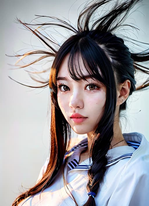  Long hair, sailor suit, (Masterpiece, BestQuality:1.3), (ultra detailed:1.2), (hyperrealistic:1.3), (RAW photo:1.2),High detail RAW color photo, professional photograph, (Photorealistic:1.4), (realistic:1.4), ,professional lighting, (japanese), beautiful face, (realistic face)