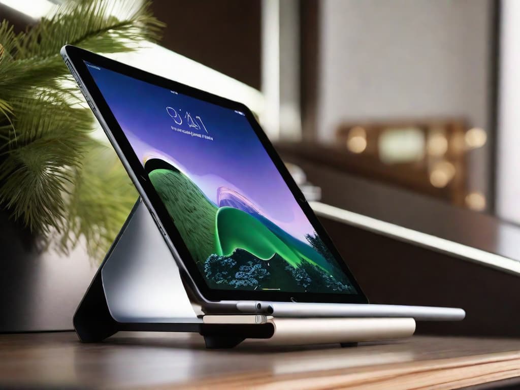  A close-up photo of a sleek, modern iPad Pro with the new M4 chip displayed on the screen. The focus is on the device, highlighting its cutting-edge technology and powerful performance. digital art, ilustration, no flares, clean hyperrealistic, full body, detailed clothing, highly detailed, cinematic lighting, stunningly beautiful, intricate, sharp focus, f/1. 8, 85mm, (centered image composition), (professionally color graded), ((bright soft diffused light)), volumetric fog, trending on instagram, trending on tumblr, HDR 4K, 8K