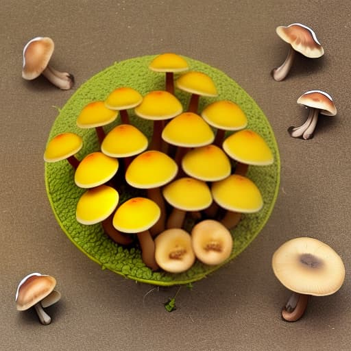  Mushrooms in yellow color along with small mushrooms