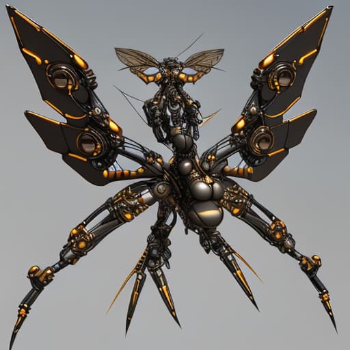  Steampunk cybernetic biomechanical hornet with wings, 3 d model, very coherent symmetrical artwork