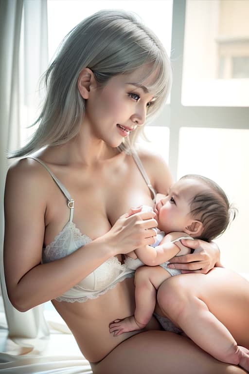  Breastfeeding Beauty Beauty Short Hair Light Silver Hair Breastful Breast Breasts Nice Smile, (Masterpiece, BestQuality:1.3), (ultra detailed:1.2), (hyperrealistic:1.3), (RAW photo:1.2),High detail RAW color photo, professional photograph, (Photorealistic:1.4), (realistic:1.4), ,professional lighting, (japanese), beautiful face, (realistic face)