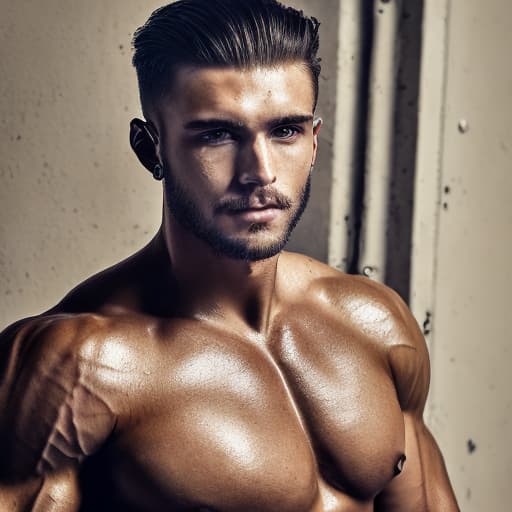 portrait+ style Russian queer fitness model brunette hunk dude face